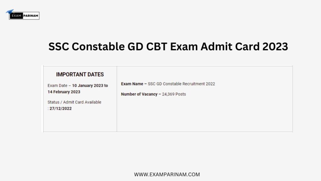 SSC Constable GD CBT Exam Admit Card 2023